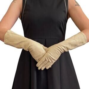 Vintage Van Raalte Flex-Fit Cream Soft Leather Long Evening Gloves Size B/7-8